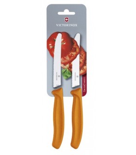 Victorinox 6.7836.l119b Carte de 2 couteaux de table/tomates, lame crantée 11 cm inox, bout rond, manche polypropylène orange