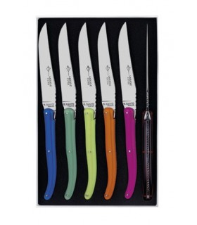 G.David 6680 Coffret 6 couteaux table Laguiole G. DAVID, 23 cm, inox, plein manche plexi fluo (coloris assortis)