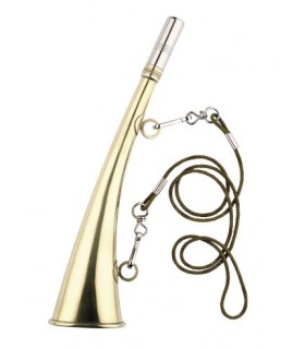 Manufacturer 173.25 Corne d'appel plate cintrée 25 cm, laiton recuit musique, 2 anneaux fixes avec cordon