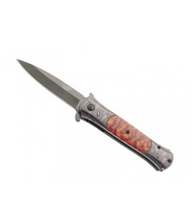 Herbertz 590812 Couteau,  lame noire acier 420 « flipper » et cran int,  manche 11,5 cm inox décoré avec insert façon bois