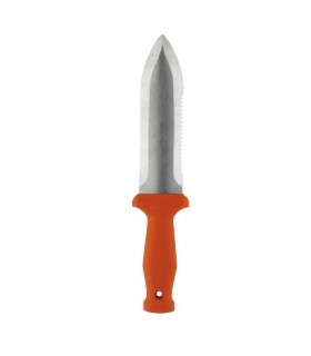 Manufacturer 60 Couteau de jardin lame large 16 cm inox, concave et à dents, manche nylon orange.