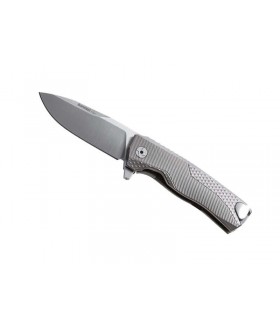 Lionsteel rok.g Couteau, lame acier M390 Bohler satiné avec « flipper », manche monobloc SOLID® 11 cm titanium 6AL4V gris