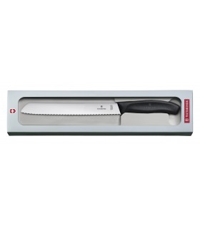 Victorinox 6.8633.21g Couteau à pain, lame à dents 21 cm inox, manche polypropylène noir, en boîte cadeau.