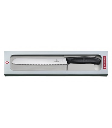Victorinox 6.8633.21g Couteau à pain, lame à dents 21 cm inox, manche polypropylène noir, en boîte cadeau.