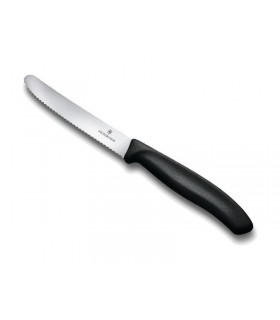 Victorinox 6.7833.6 Boîte de 6 couteaux de table/tomates, lame crantée 11 cm inox, bout rond, manche polypropylène noir.