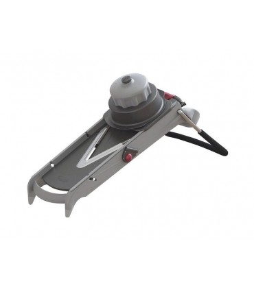 De Buyer 2016.00 Mandoline acier inox/polymère, tranche fruits/légumes les plus mous ou peau, charcuteries grâce à sa lame en V.