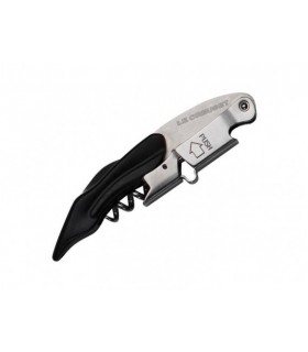 Le creuset wt110.n Couteau  lame coupe-capsule micro-dentée, double levier décapsuleur, tire-bouchon manche 12 cm en bois noir