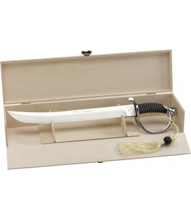 Fox Production 9440 Sabre à champagne, lame 40 cm inox, manche noir décor filet, en coffret bois.